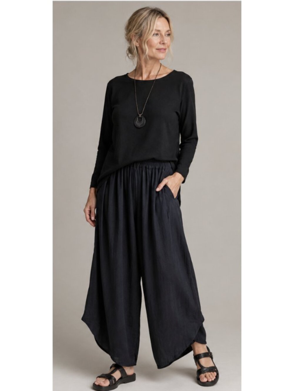 MELA PURDIE Wide Leg Lantern Drape Parachute Pull On Pants Navy XS Lagenlook